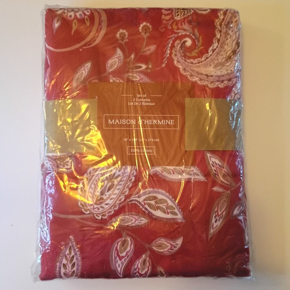 MAISON d'HERMINE 2 Red Paisley Cotton Curtains 50" x 108"